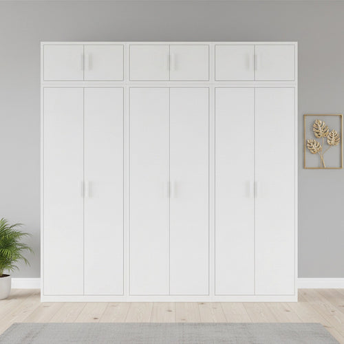 240x240cm 6-Door White Steel Shelf Wardrobe with White Handle Storage Cabinet