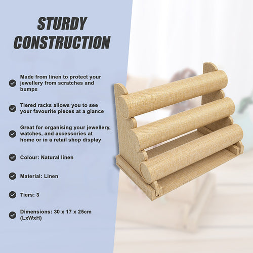 3-Tier Triple Bar Jewellery Display Rack for Watches Bracelets and Accessories