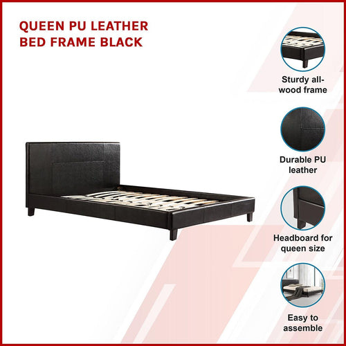 Queen Bed Frame Black PU Leather