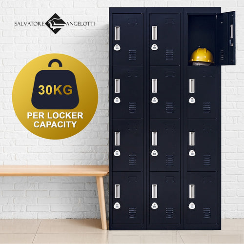 12-Door Locker – Black with 3-Digit Combination Lock | Secure Storage for Office, Gym or School Use
