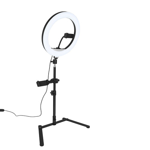 12 Inch LED Video Ring Light with Tabletop Light Stand and Phone Holder Black