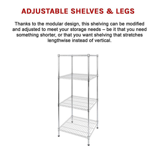 Modular Wire Storage Shelf 600 x 600 x 1800mm Steel Shelving - Carbon Chrome Plated