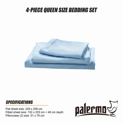 Queen 4 Piece Microfiber Sheet Set Deep Pocket Light Blue