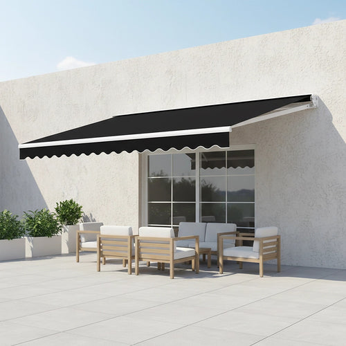 Automatic Retractable Awning 4x3m - Black Outdoor Wall Sunshade