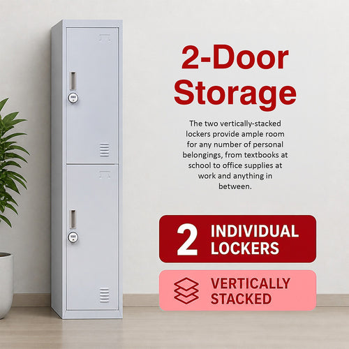 2-Door Metal Locker Cabinet in Grey – 4-Digit Combination Lock