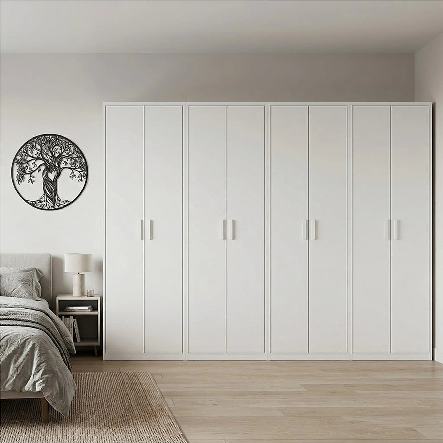 320x200cm 8-Door White Steel Hanging Wardrobe with White Handle Storage Cabinet