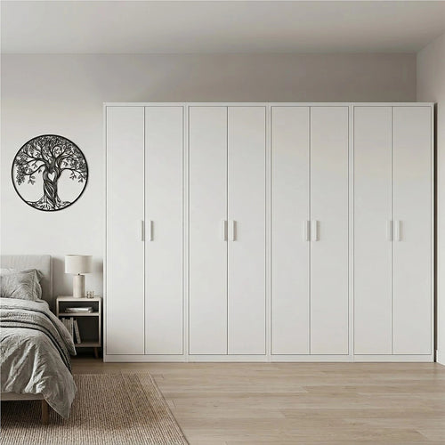 320x200cm 8-Door White Steel Hanging Wardrobe with White Handle Storage Cabinet
