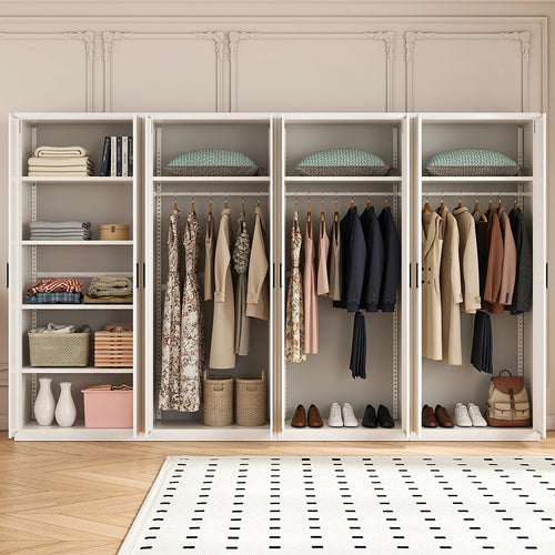 320x200cm 8-Door White Steel 3 Hanging and 1 Shelf Wardrobe with Black Handle Storage Cabinet