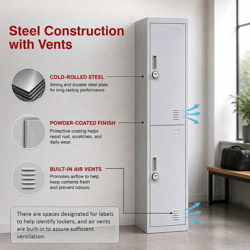 2-Door Metal Locker Cabinet in Grey – 4-Digit Combination Lock