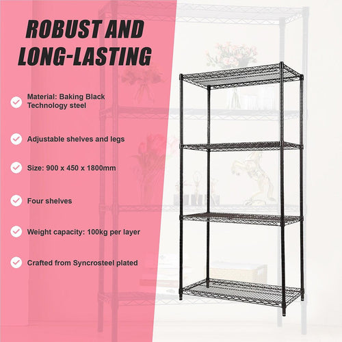 Modular Wire Storage Shelf 900 x 450 x 1800mm Steel Shelving - Baking Black Technology