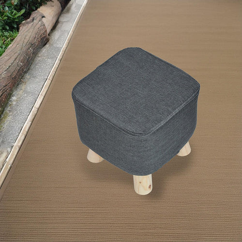 Charcoal Fabric Ottoman Foot Stool Rest Pouffe Wood Padded Seat Squircle