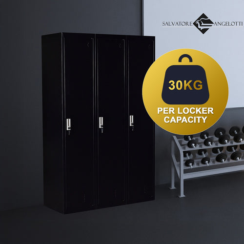 Three-Door Side by Side Storage Locker – Office, Gym & Shed Organisation Unit in Black