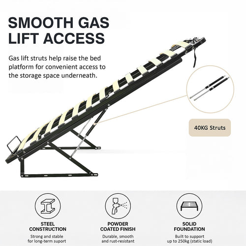 Gas Lift Bed Mechanism – Single Bed Frame with Wooden Slats