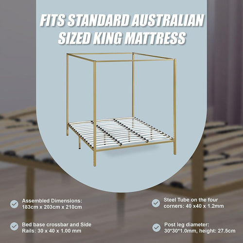 4 Four Poster King Bed Frame - Gold