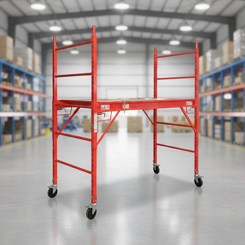 Mobile Scaffold Ladder - Red, Wheeled, 450kg Capacity