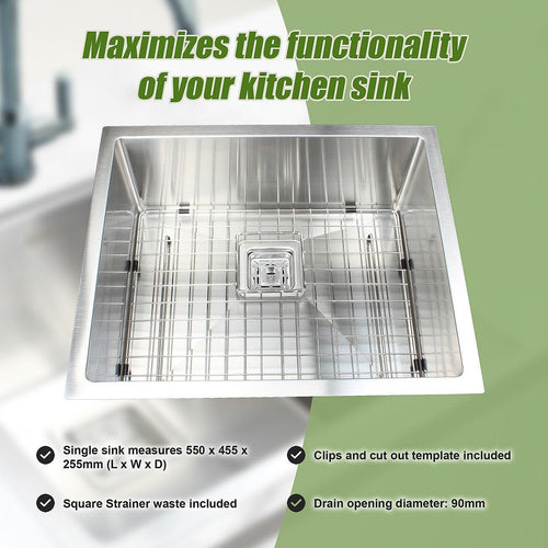 550x455mm Handmade 1.5mm Stainless Steel Sink with Square Waste