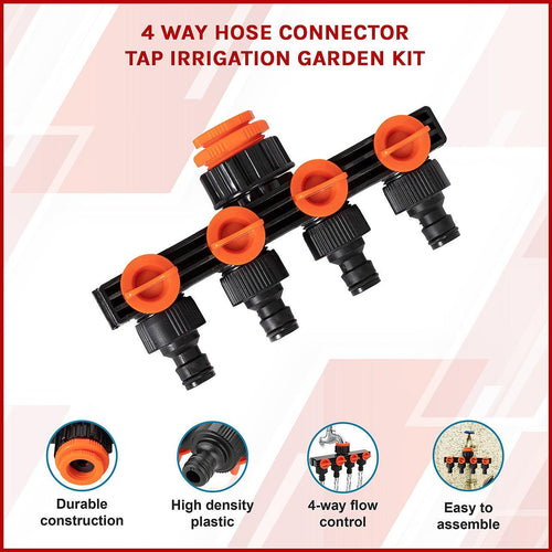 4 Way Hose Connector Tap Irrigation Garden Kit 