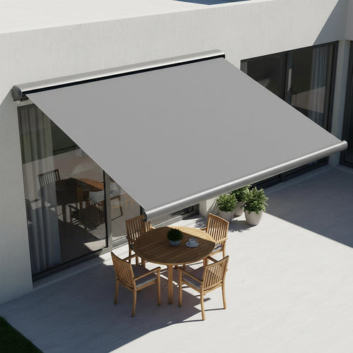 Heavy Duty Full Cassette Retractable Awning: Motorised 4x3m Grey Sunshade