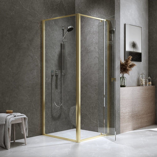 Adjustable Semi Frameless Shower Screen Front: (82~90)x195cm with Gold Hardware and Side: (77~80)x195cm