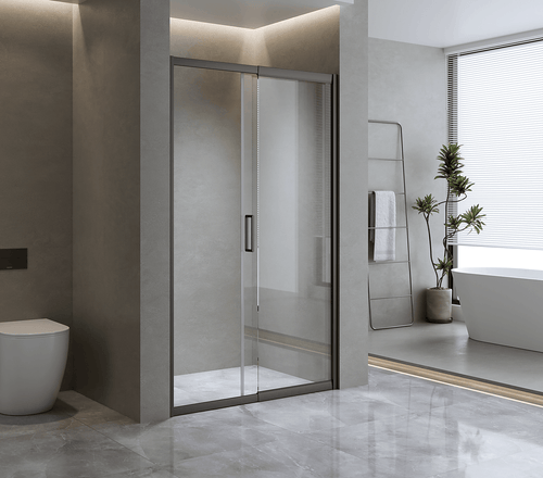 100mm Adjustable (130-140cm) Wall to Wall Sliding Glass Shower Door with Shower Handle Style 3 - Black