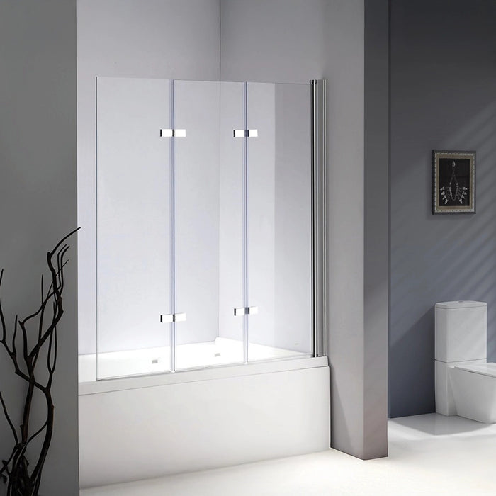 3 Fold CHROME Folding Bath Shower Screen Door Panel - 130 x 140cm