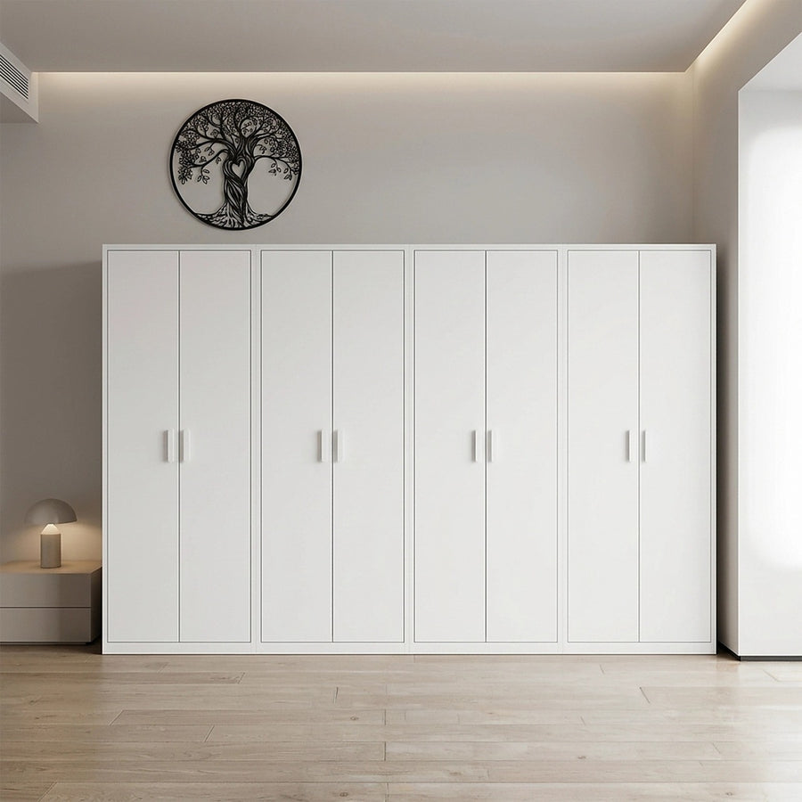 320x200cm 8-Door White Steel 2 Hanging and 2 Shelf Wardrobe with White Handle Storage Cabinet