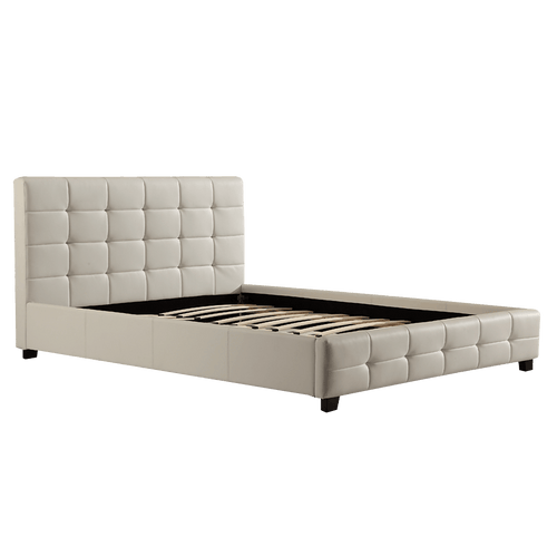 Queen White PU Leather Deluxe Bed Frame
