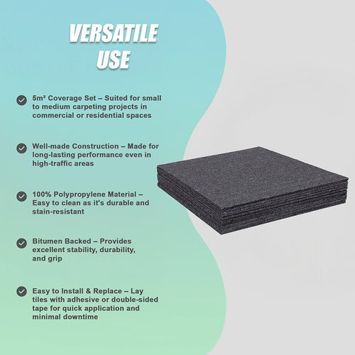 5m² Dark Grey Carpet Tiles Set – Commercial & Home Flooring for Office, Retail & Living Areas