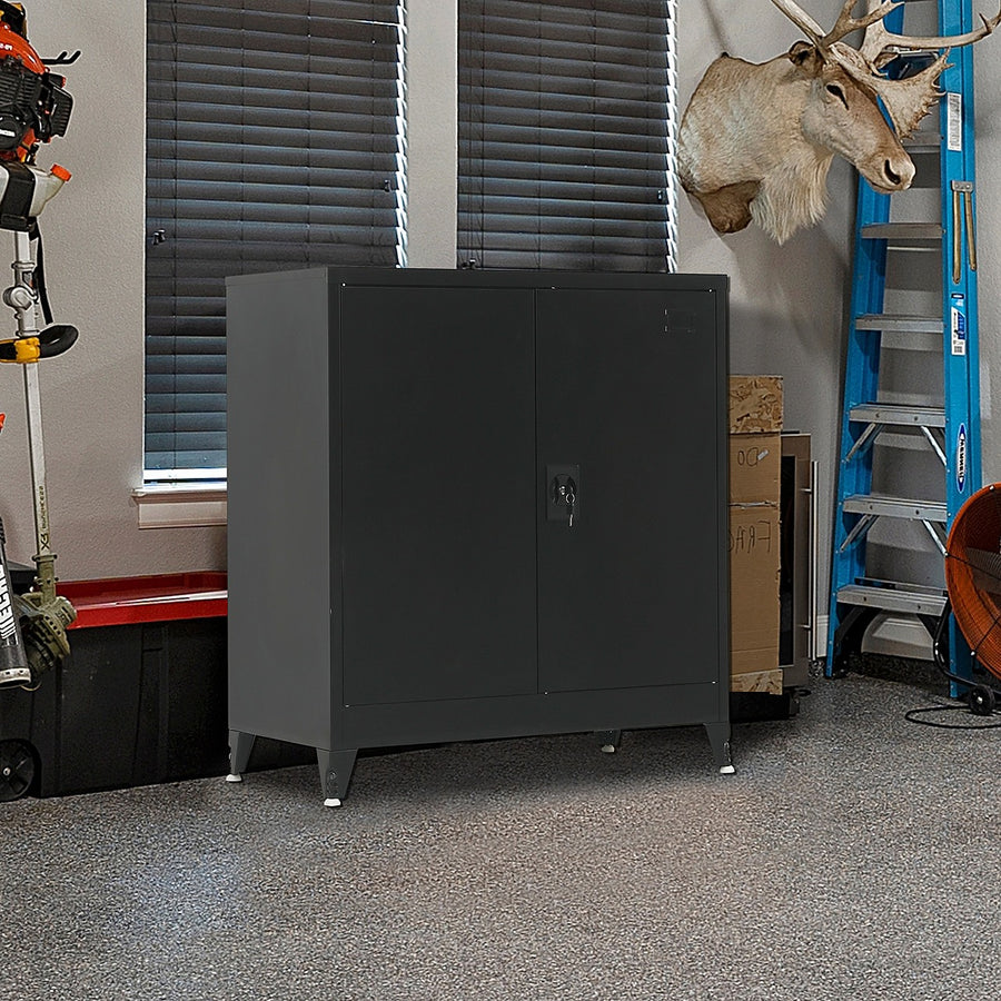 Two-Door Metal Locker - Black with Legs