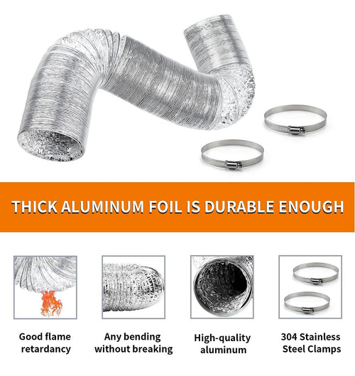 10.5cm x 7.6m Flexible Aluminium Air Duct – Non-Insulated Vent Hose for Dryer & HVAC