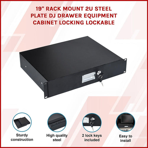 19" Rack Mount 2U Steel Plate DJ Drawer Equipment Cabinet Locking Lockable