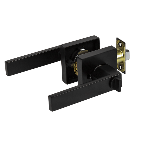 Door Handle Set Lever Privacy Function Square Black