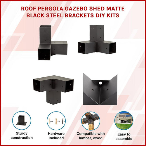 Roof Pergola Gazebo Shed Matte Black Steel Double Wall Mount Brackets DIY Kits