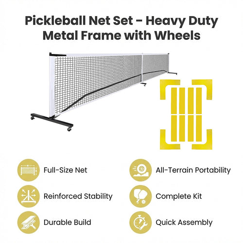 Portable 6.7m Pickleball Net Set with Heavy-Duty Metal Frame & Smooth-Rolling Wheels