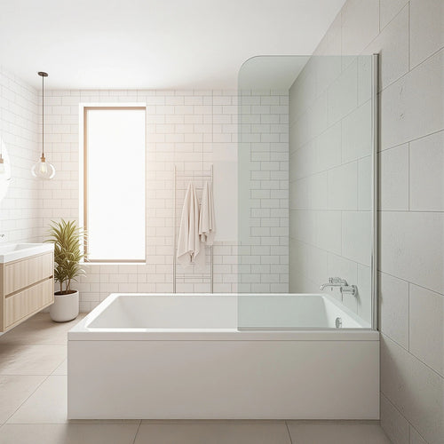 70cm Frameless Glass Bath Screen with Wall Channel - White