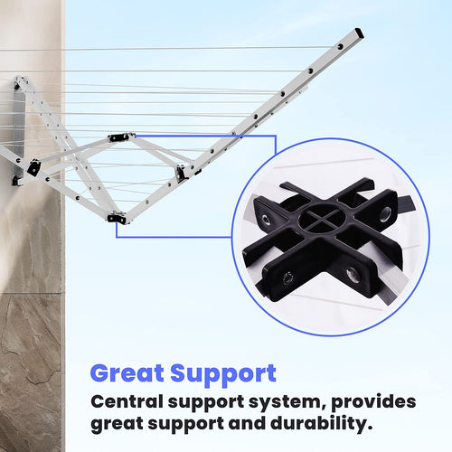 24m Folding Dryer for Laundry & Washing - Wall Mounted 5 Arm Clothes Airer