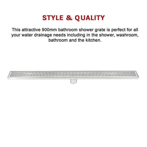 90cm Bathroom Shower Stainless Steel Grate Drain w/ Centre outlet Floor Waste