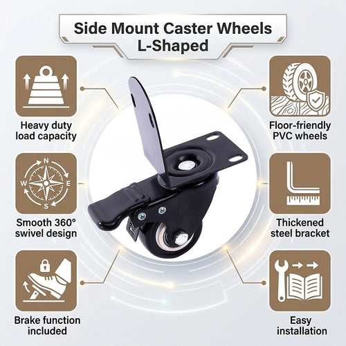 Side Mount Caster Wheels L-Shaped Heavy Duty PVC Set of 4