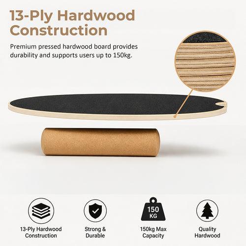 Surf Style Balance Board with Cork Roller Wooden Wobble Board 150kg