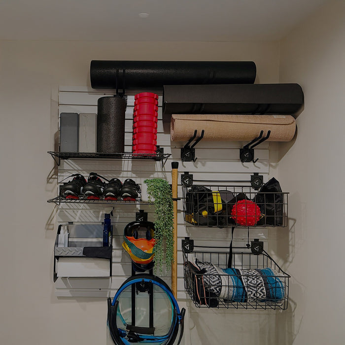 Slatwall Storage Pack for Retail Display Garage Storage - Grey PVC Panels