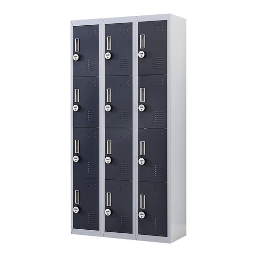 12-Door Locker – Grey with Charcoal Door with 4-Digit Combination Lock | Secure Storage for Office, Gym or School Use