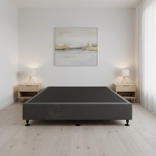 Queen Slatted Ensemble Bed Base - Graphite Linen Breathable Cover
