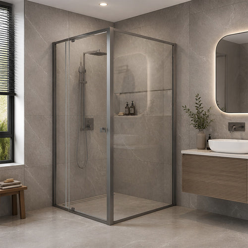Semi-Frameless Shower Screen – Gunmetal, Front: (74~82)x195cm, Side: (89~92)x195cm