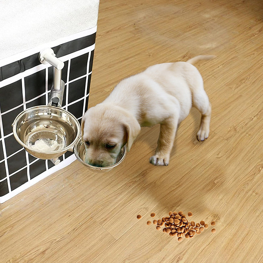 Elevated Pet Feeder with Wall Mounted Stainless Steel Bowls