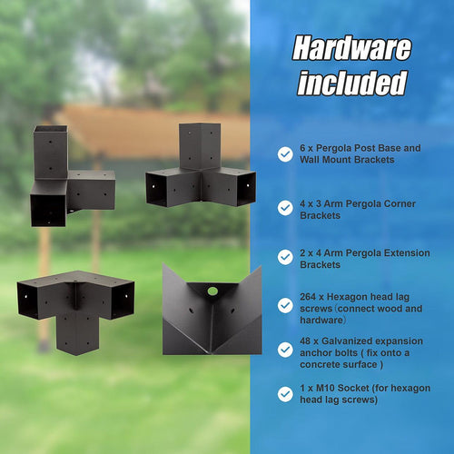 Roof Pergola Gazebo Shed Matte Black Steel Double with Coffee Screens Brackets DIY Kits