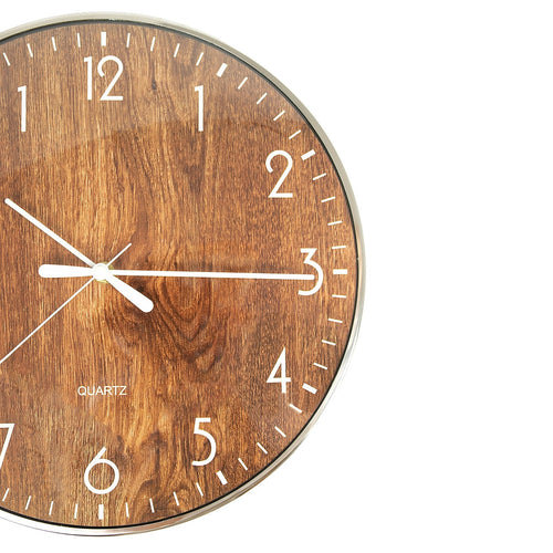 14-inch Round Wall Clock Silent Non-Ticking Quartz Battery Operated Wood Grain