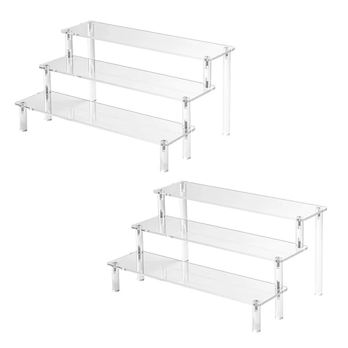 2 Pack 3-Tier Acrylic Display Risers for Perfumes, Collectibles, Cupcakes & Retail Displays