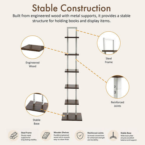 6 Tier Bookshelf Corner Bookcase Storage Rack