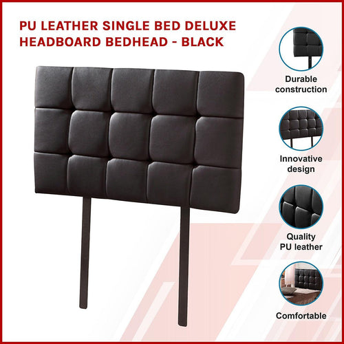 Single PU Leather Bed Deluxe Headboard Bedhead - Black