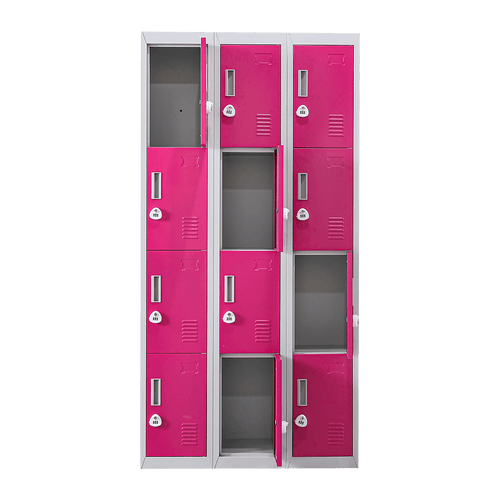 Grey with Pink Door 12-Door Locker for Office Gym Shed School Home Storage - 3-Digit Combination Lock